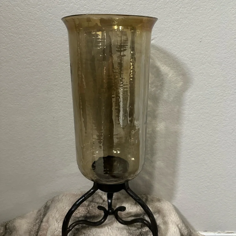 Amber Glass Vase on Black Metal Stand - Home Accents Vases
